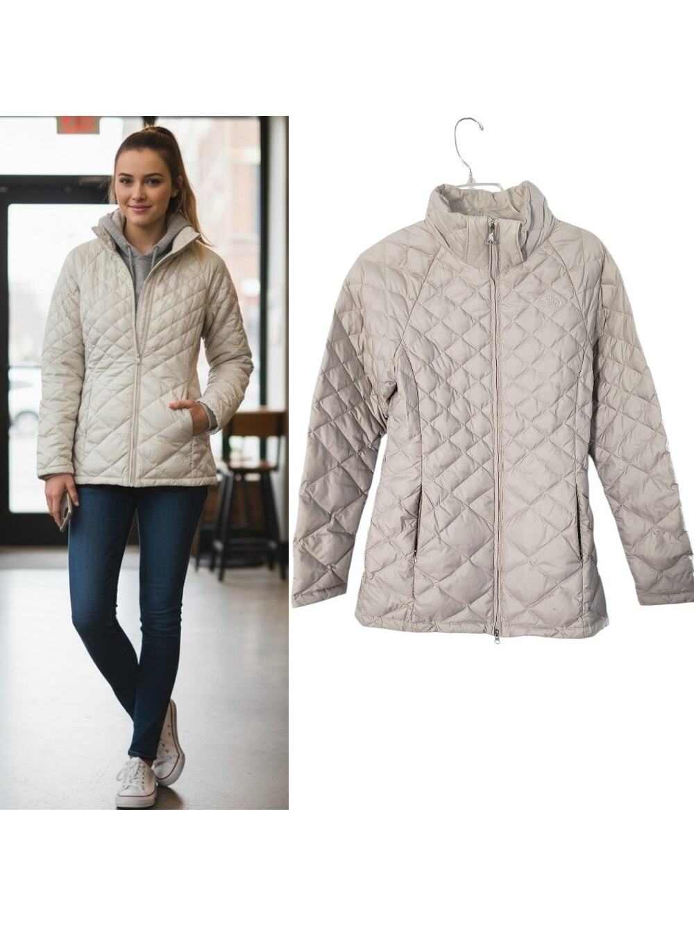 The North Face Women's S/P Puffer Jacket Light Gray 550 Down Fill Insulated
